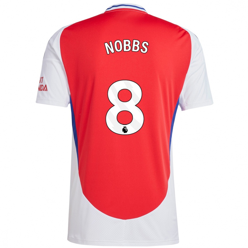 Men Football Nobbs #8 Red White Home Jersey 2024/25 T-Shirt Nz