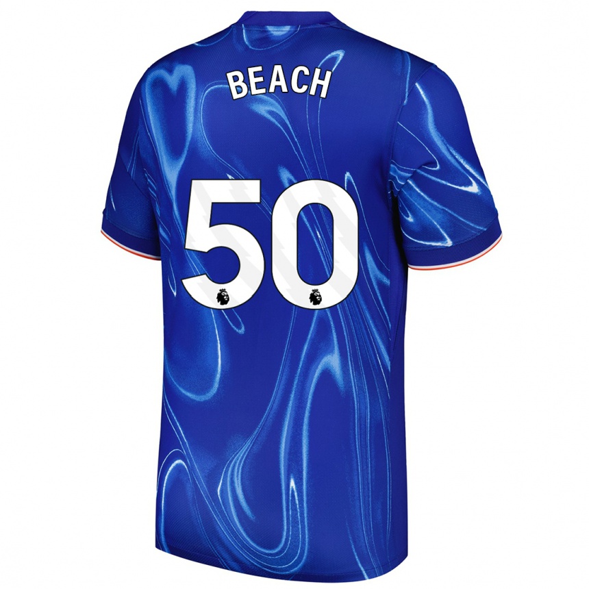 Men Football Eddie Beach #50 Blue White Home Jersey 2024/25 T-Shirt Nz