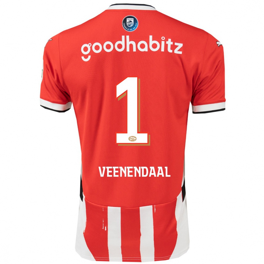 Men Football Sari Van Veenendaal #1 Red White Home Jersey 2024/25 T-Shirt Nz