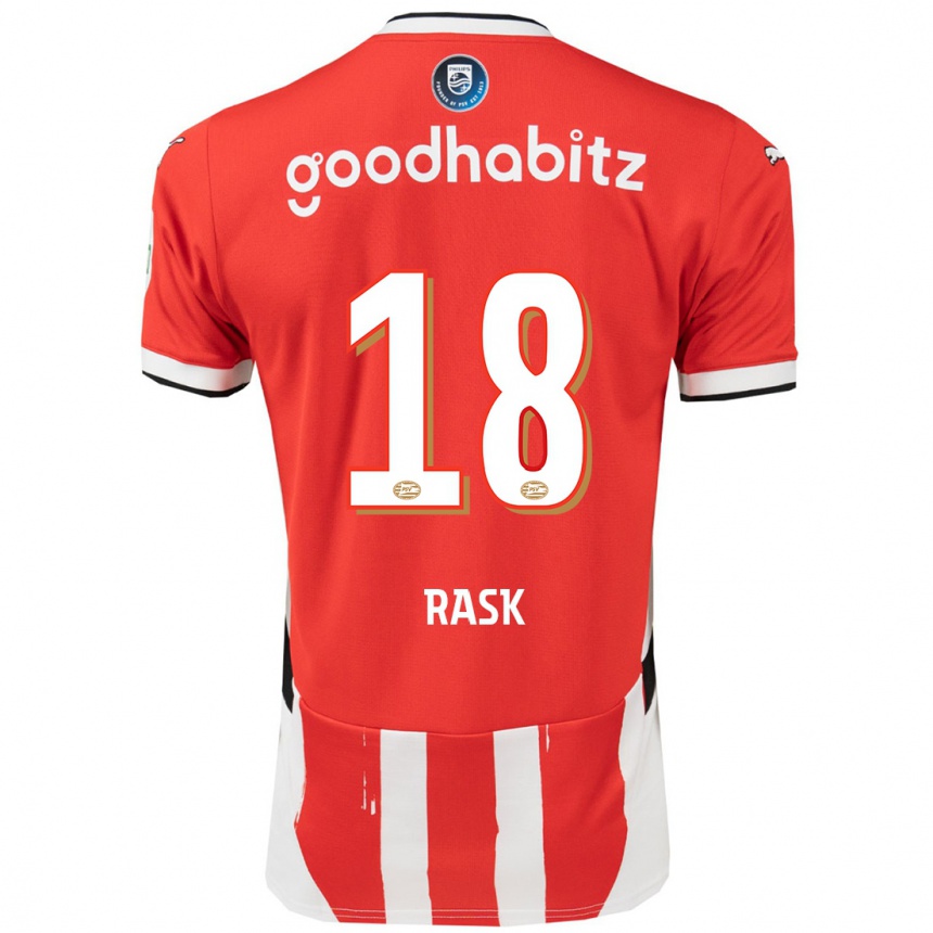 Men Football Caroline Rask #18 Red White Home Jersey 2024/25 T-Shirt Nz