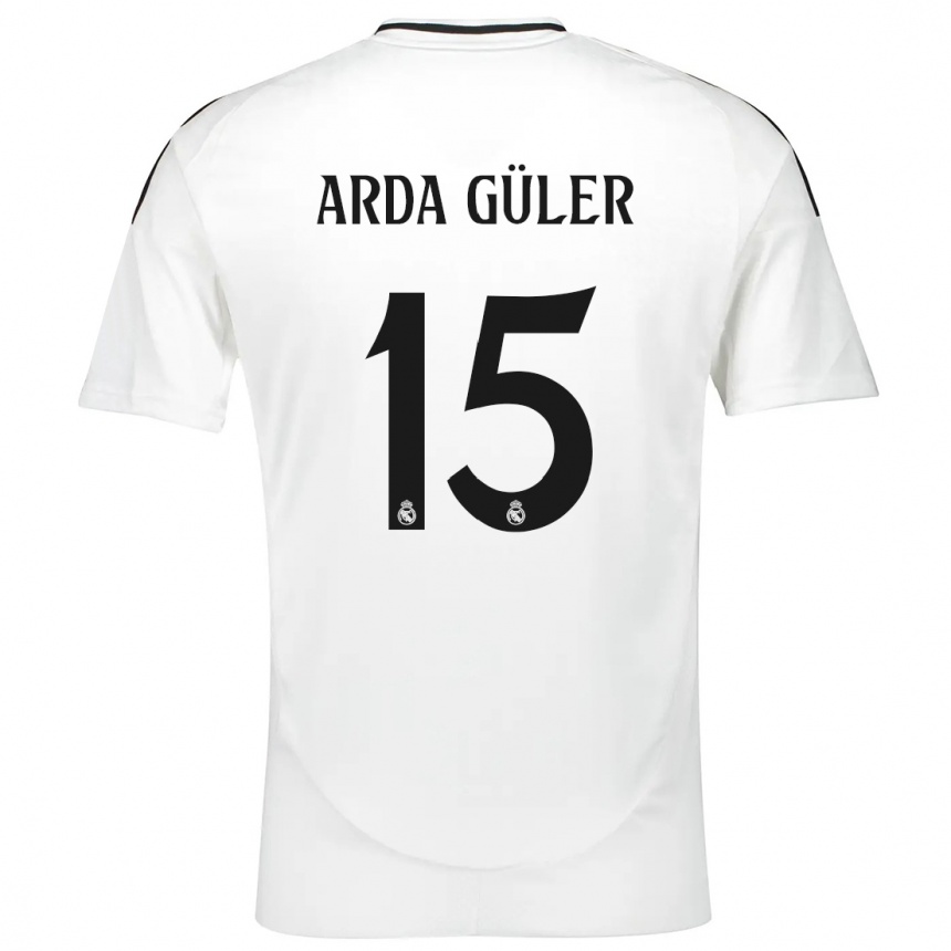 Men Football Arda Güler #15 White Home Jersey 2024/25 T-Shirt Nz