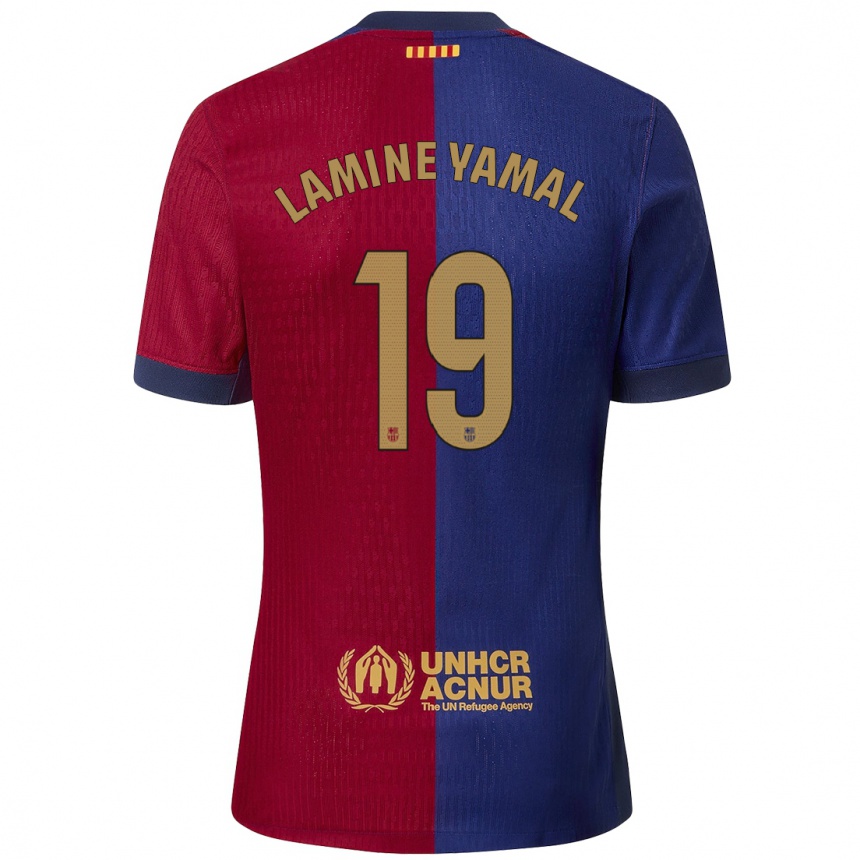 Men Football Lamine Yamal #19 Blue Red Home Jersey 2024/25 T-Shirt Nz