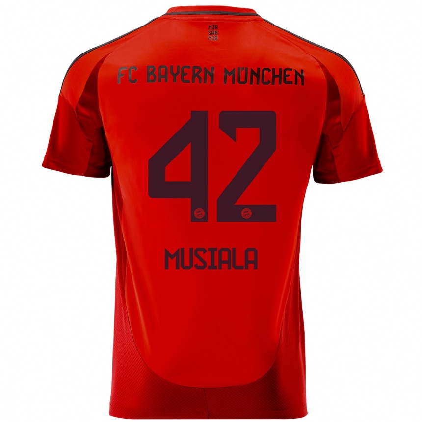 Men Football Jamal Musiala #42 Red Home Jersey 2024/25 T-Shirt Nz