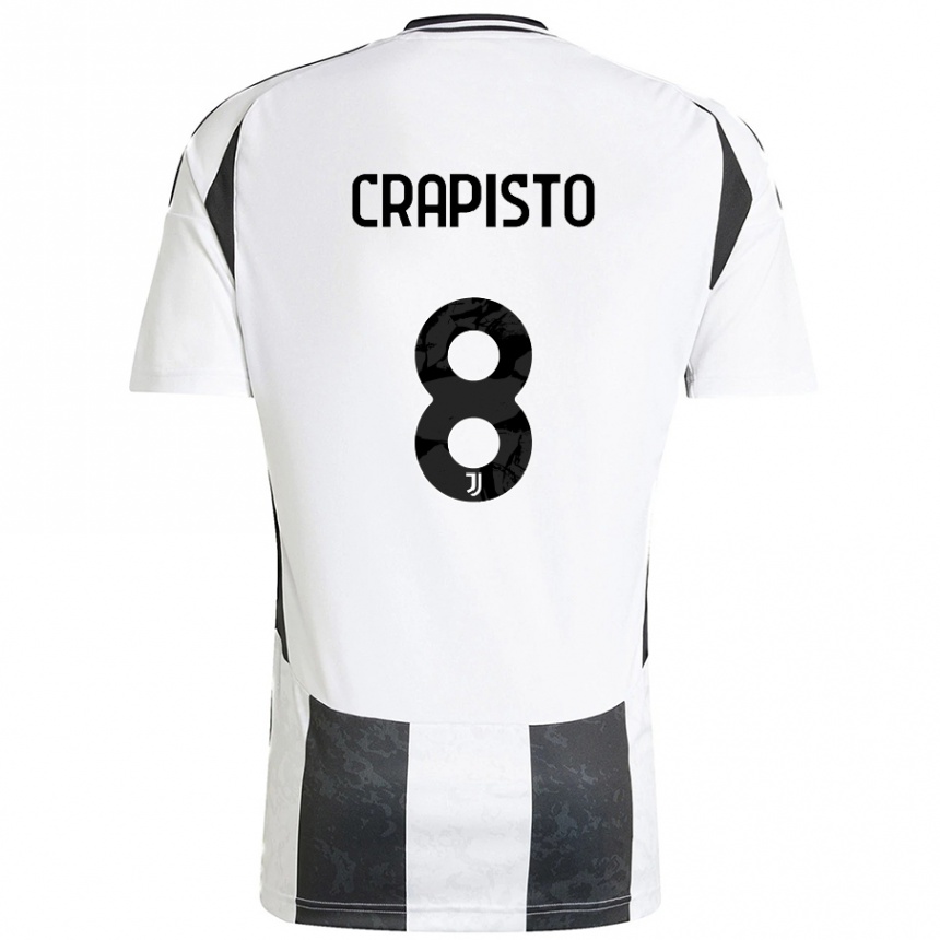 Men Football Francesco Crapisto #8 White Black Home Jersey 2024/25 T-Shirt Nz