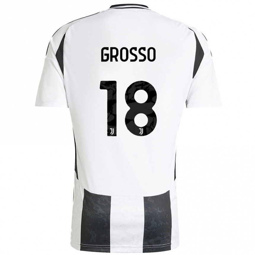 Men Football Filippo Grosso #18 White Black Home Jersey 2024/25 T-Shirt Nz