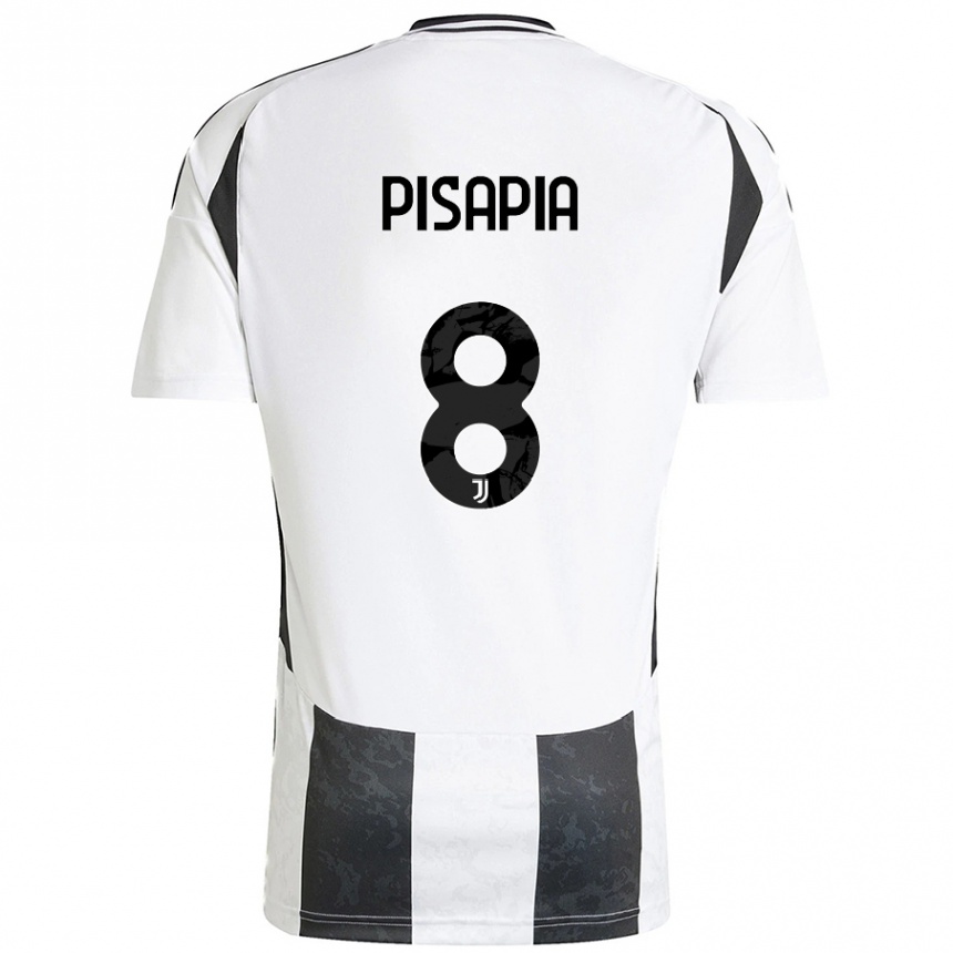 Men Football Luciano Pisapia #8 White Black Home Jersey 2024/25 T-Shirt Nz