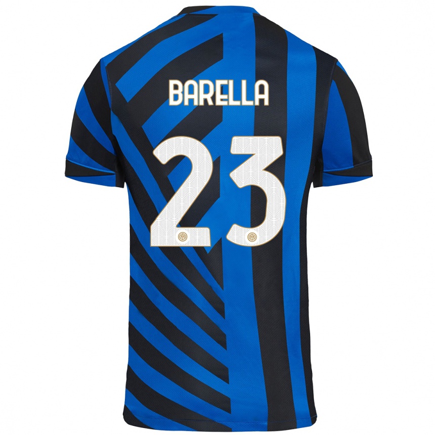 Men Football Nicolo Barella #23 Blue Black Home Jersey 2024/25 T-Shirt Nz