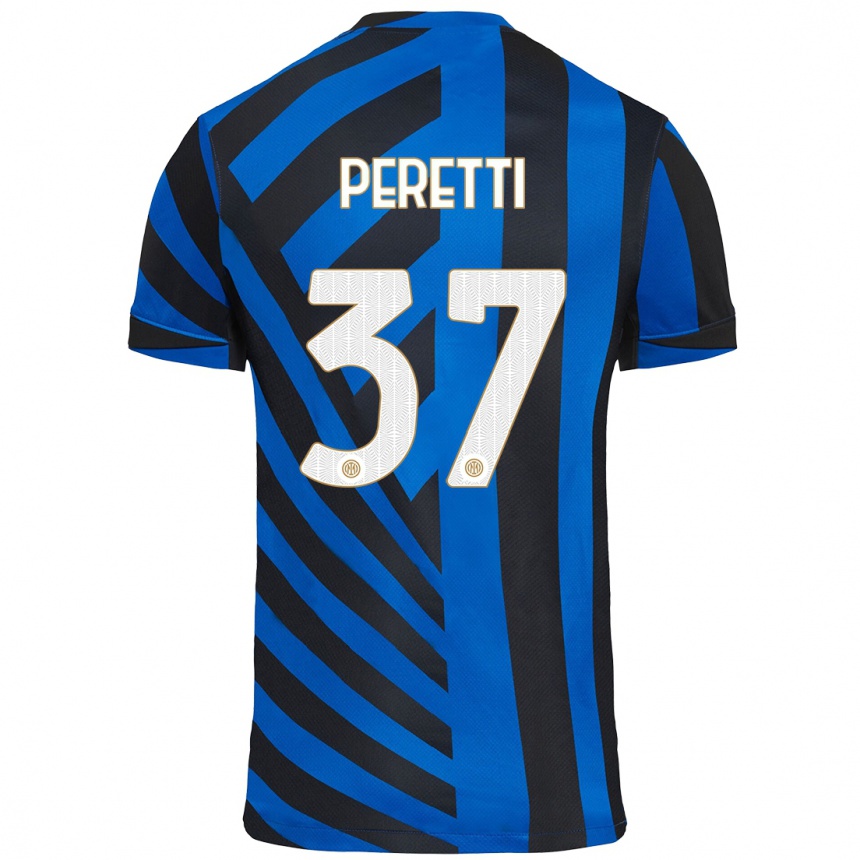 Men Football Lorenzo Peretti #37 Blue Black Home Jersey 2024/25 T-Shirt Nz