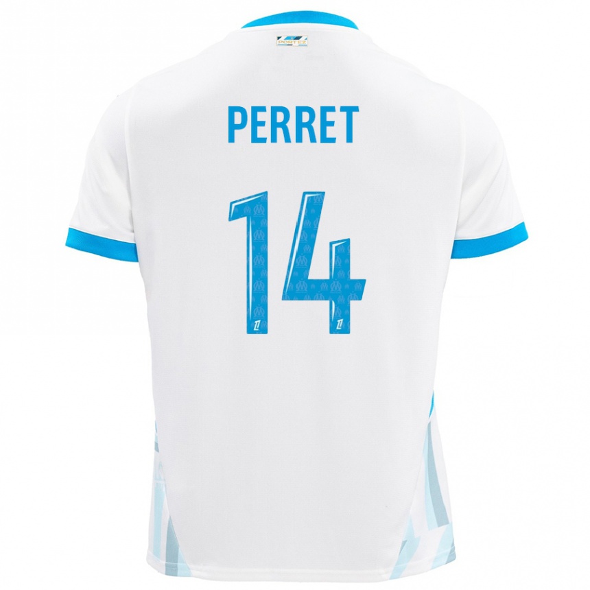 Men Football Jenny Perret #14 White Sky Blue Home Jersey 2024/25 T-Shirt Nz