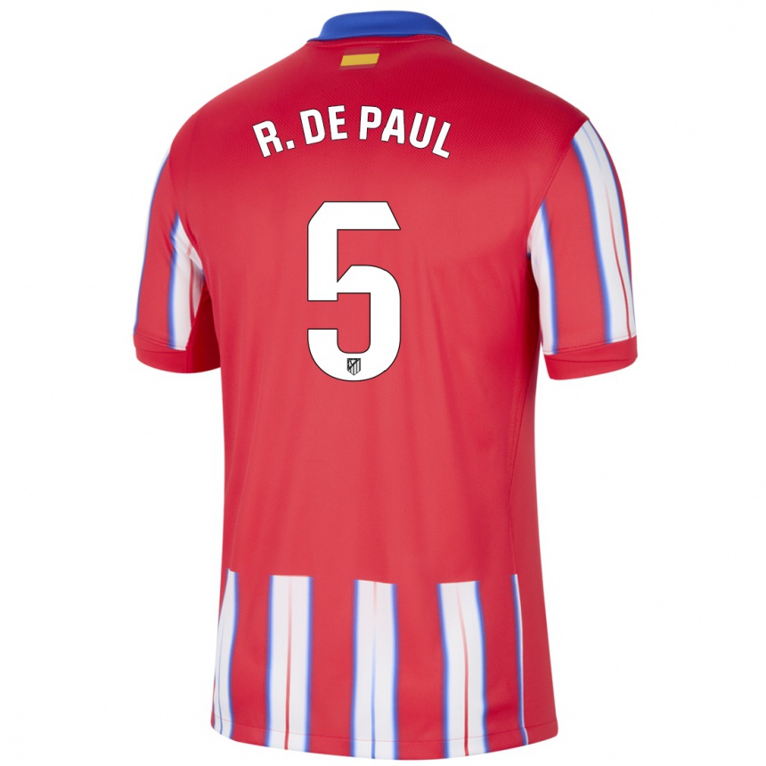 Men Football Rodrigo De Paul #5 Red White Blue Home Jersey 2024/25 T-Shirt Nz