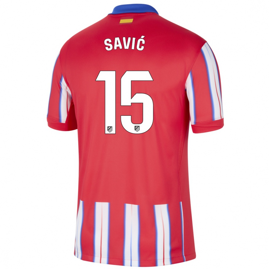 Men Football Stefan Savic #15 Red White Blue Home Jersey 2024/25 T-Shirt Nz