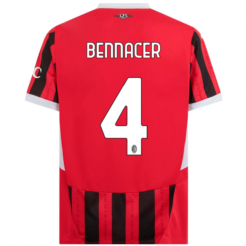 Men Football Ismael Bennacer #4 Red Black Home Jersey 2024/25 T-Shirt Nz