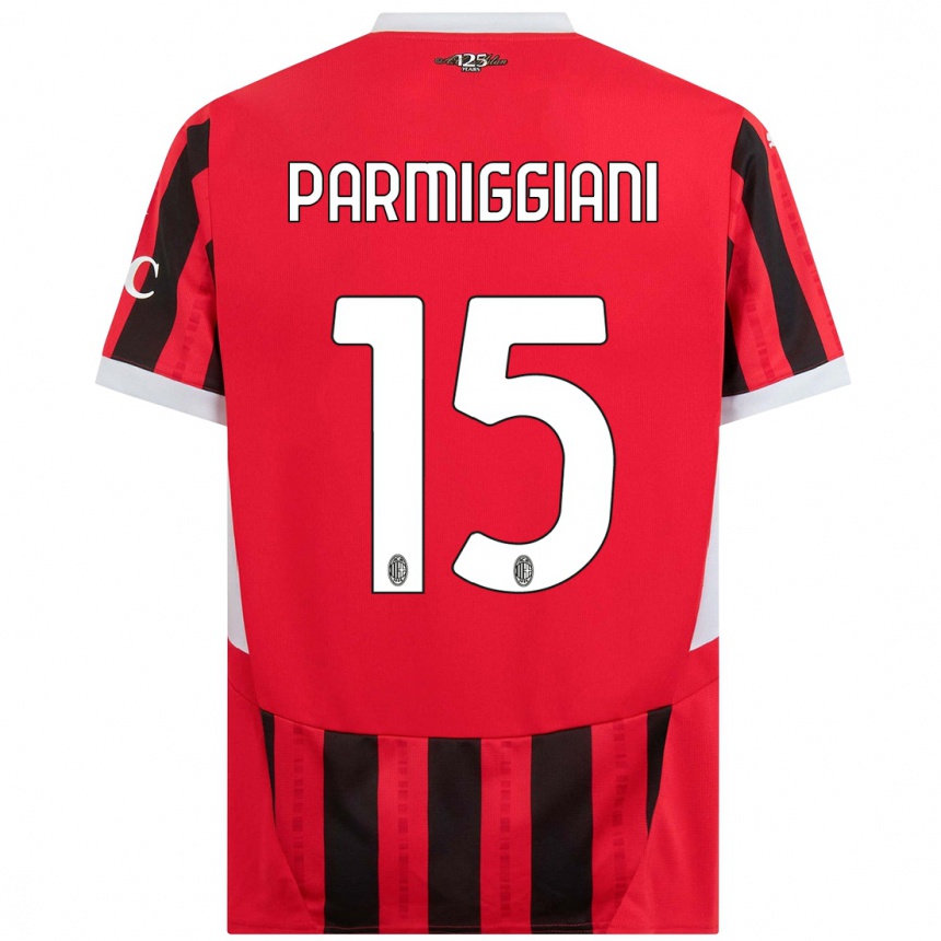 Men Football Pietro Parmiggiani #15 Red Black Home Jersey 2024/25 T-Shirt Nz