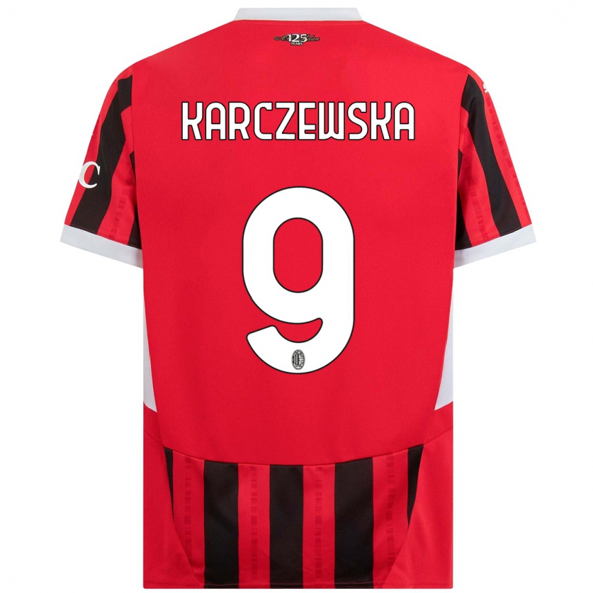 Men Football Nikola Karczewska #9 Red Black Home Jersey 2024/25 T-Shirt Nz