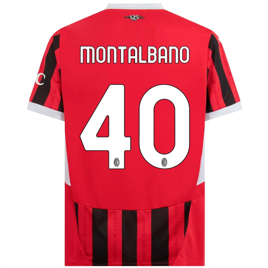 Men Football Nicolo Montalbano #40 Red Black Home Jersey 2024/25 T-Shirt Nz