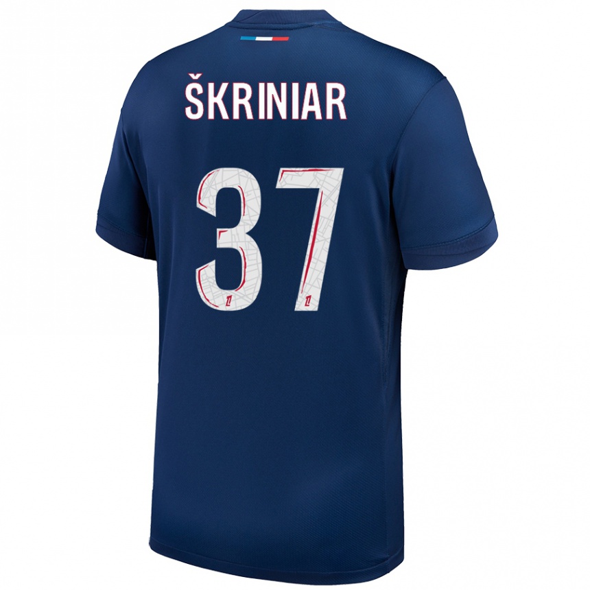 Men Football Milan Skriniar #37 Navy Blue White Home Jersey 2024/25 T-Shirt Nz