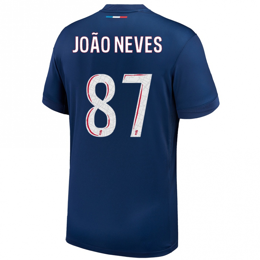 Men Football João Neves #87 Navy Blue White Home Jersey 2024/25 T-Shirt Nz