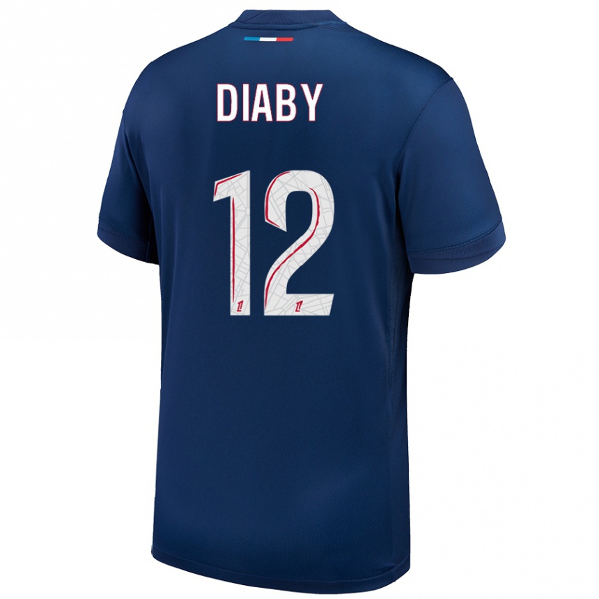 Men Football Ibrahima Diaby #12 Navy Blue White Home Jersey 2024/25 T-Shirt Nz