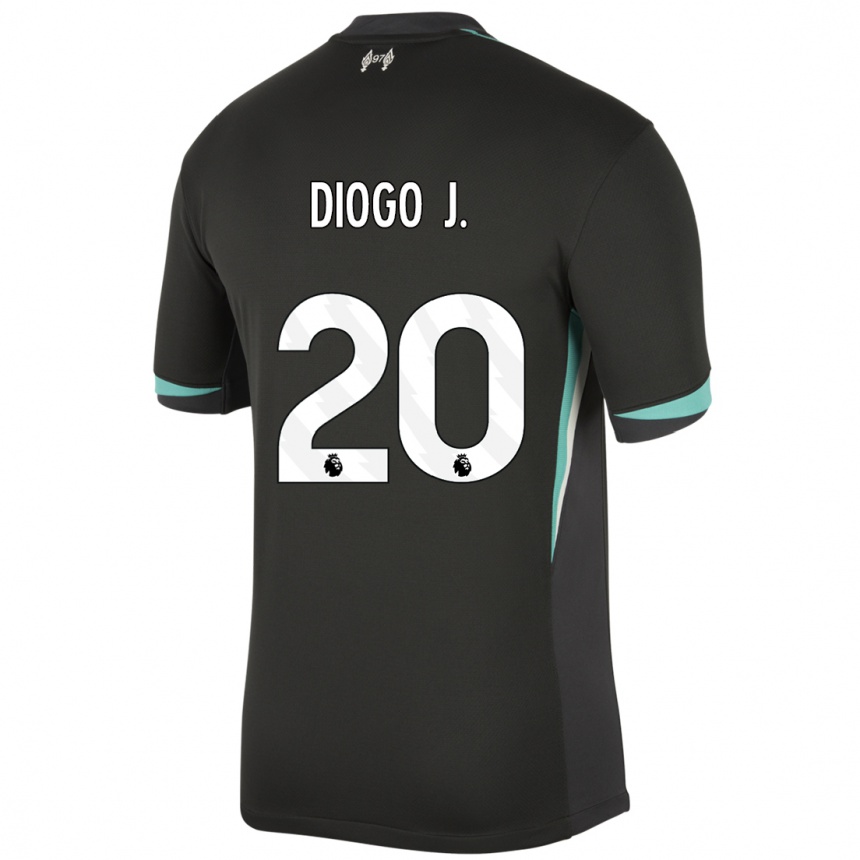 Men Football Diogo Jota #20 Black Anthracite White Away Jersey 2024/25 T-Shirt Nz