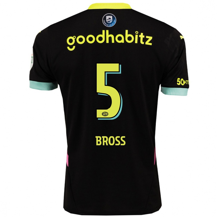 Men Football Melanie Bross #5 Black Yellow Away Jersey 2024/25 T-Shirt Nz