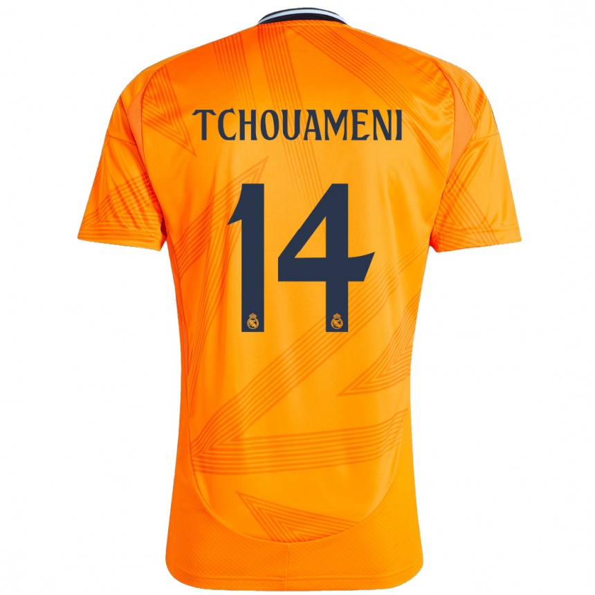 Men Football Aurelien Tchouameni #14 Orange Away Jersey 2024/25 T-Shirt Nz