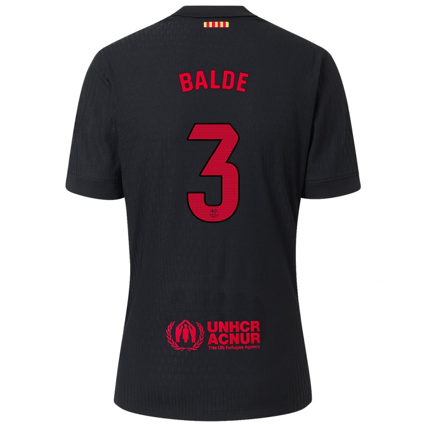 Men Football Alejandro Balde #3 Black Red Away Jersey 2024/25 T-Shirt Nz