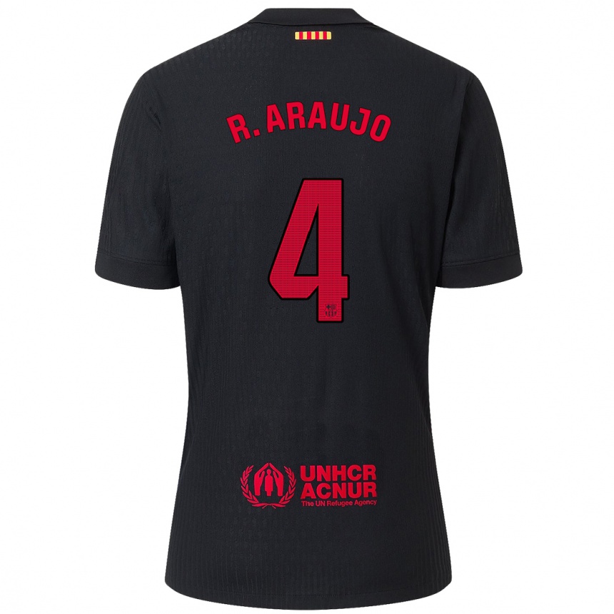 Men Football Ronald Araujo #4 Black Red Away Jersey 2024/25 T-Shirt Nz