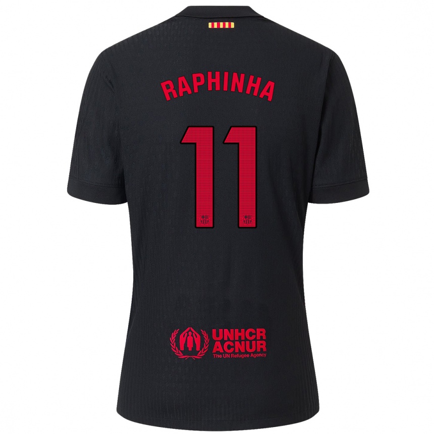 Men Football Raphinha #11 Black Red Away Jersey 2024/25 T-Shirt Nz