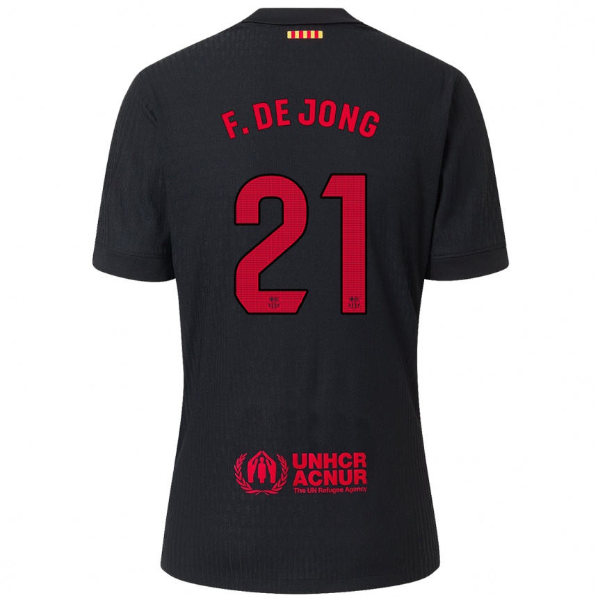 Men Football Frenkie De Jong #21 Black Red Away Jersey 2024/25 T-Shirt Nz