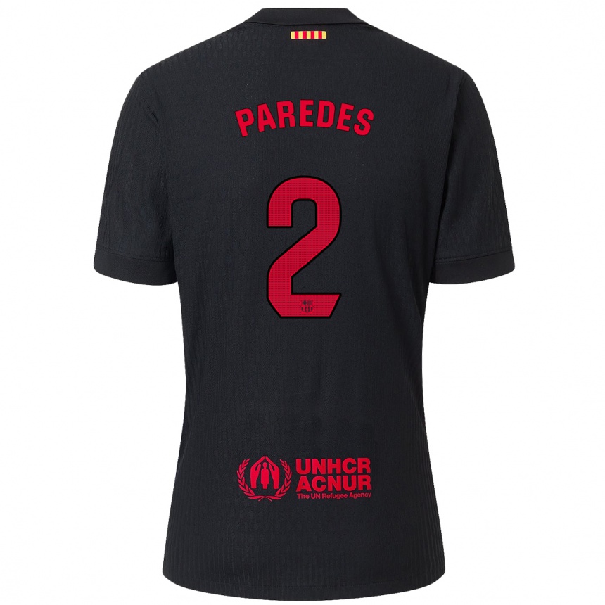 Men Football Irene Paredes #2 Black Red Away Jersey 2024/25 T-Shirt Nz