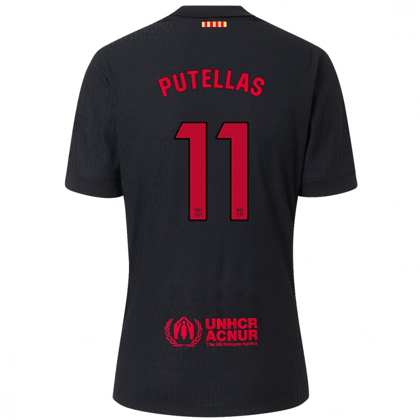 Men Football Alexia Putellas #11 Black Red Away Jersey 2024/25 T-Shirt Nz