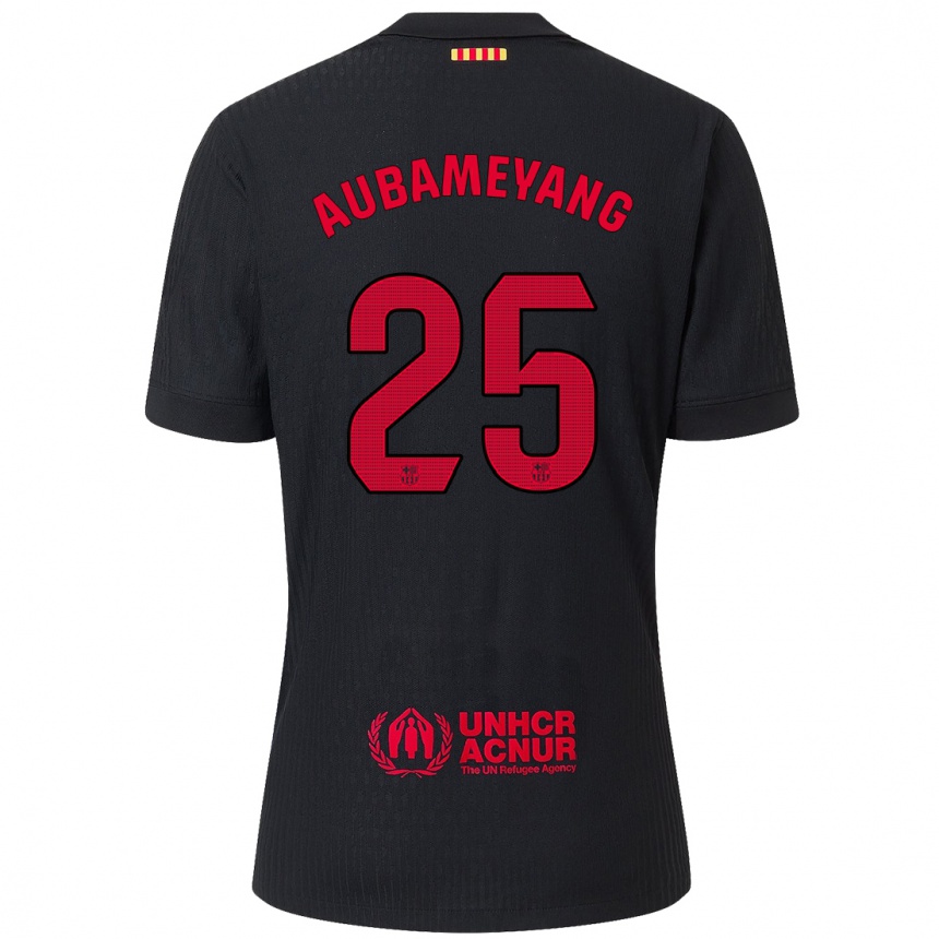 Men Football Pierre Emerick Aubameyang #25 Black Red Away Jersey 2024/25 T-Shirt Nz