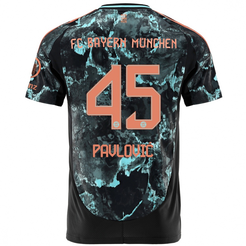 Men Football Aleksandar Pavlovic #45 Black Away Jersey 2024/25 T-Shirt Nz