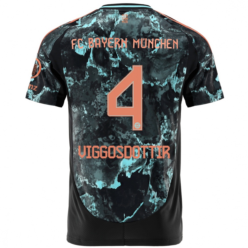 Men Football Glódís Perla Viggósdóttir #4 Black Away Jersey 2024/25 T-Shirt Nz