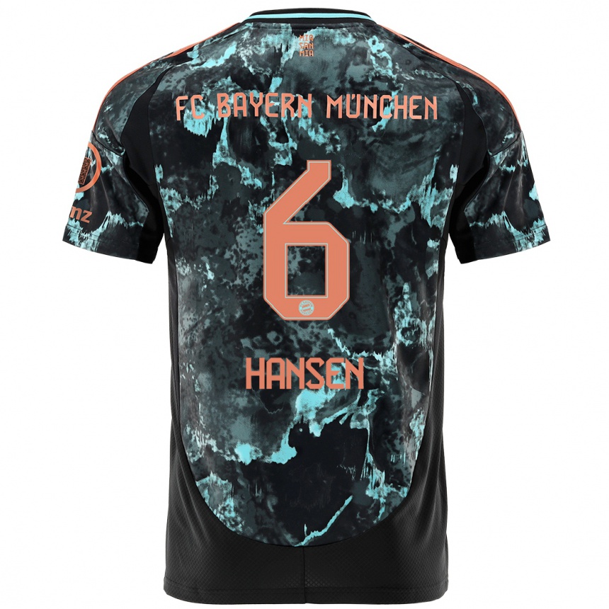 Men Football Tuva Hansen #6 Black Away Jersey 2024/25 T-Shirt Nz