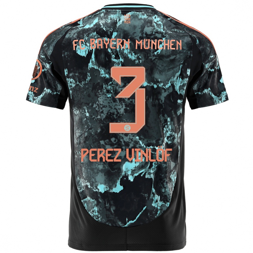 Men Football Matteo Perez Vinlöf #3 Black Away Jersey 2024/25 T-Shirt Nz