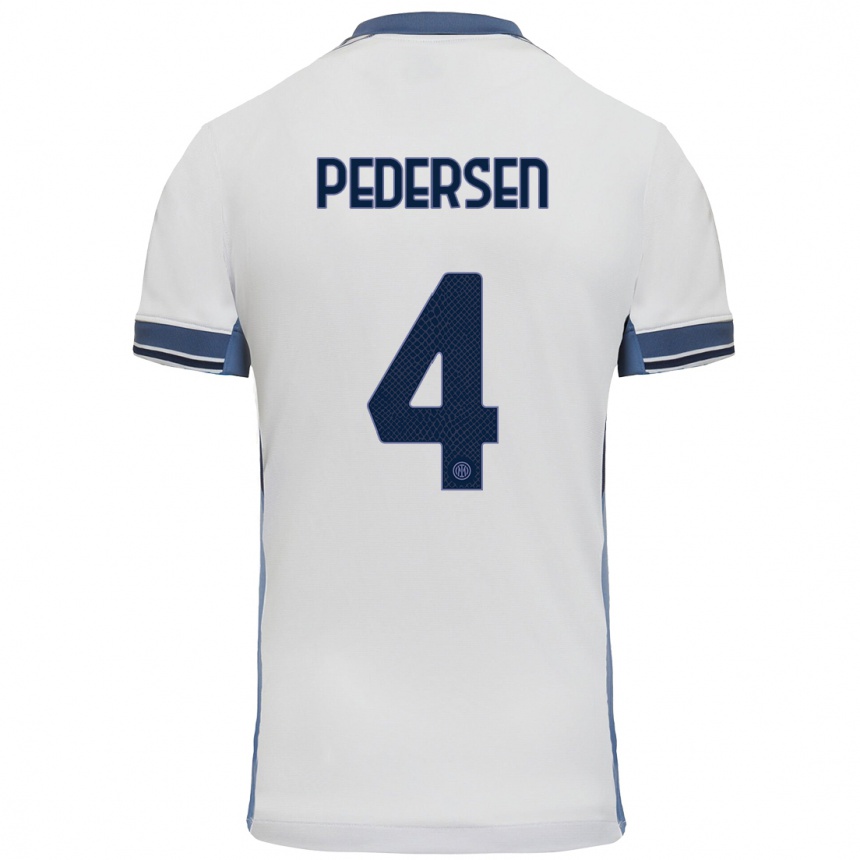 Men Football Sofie Junge Pedersen #4 White Grey Away Jersey 2024/25 T-Shirt Nz