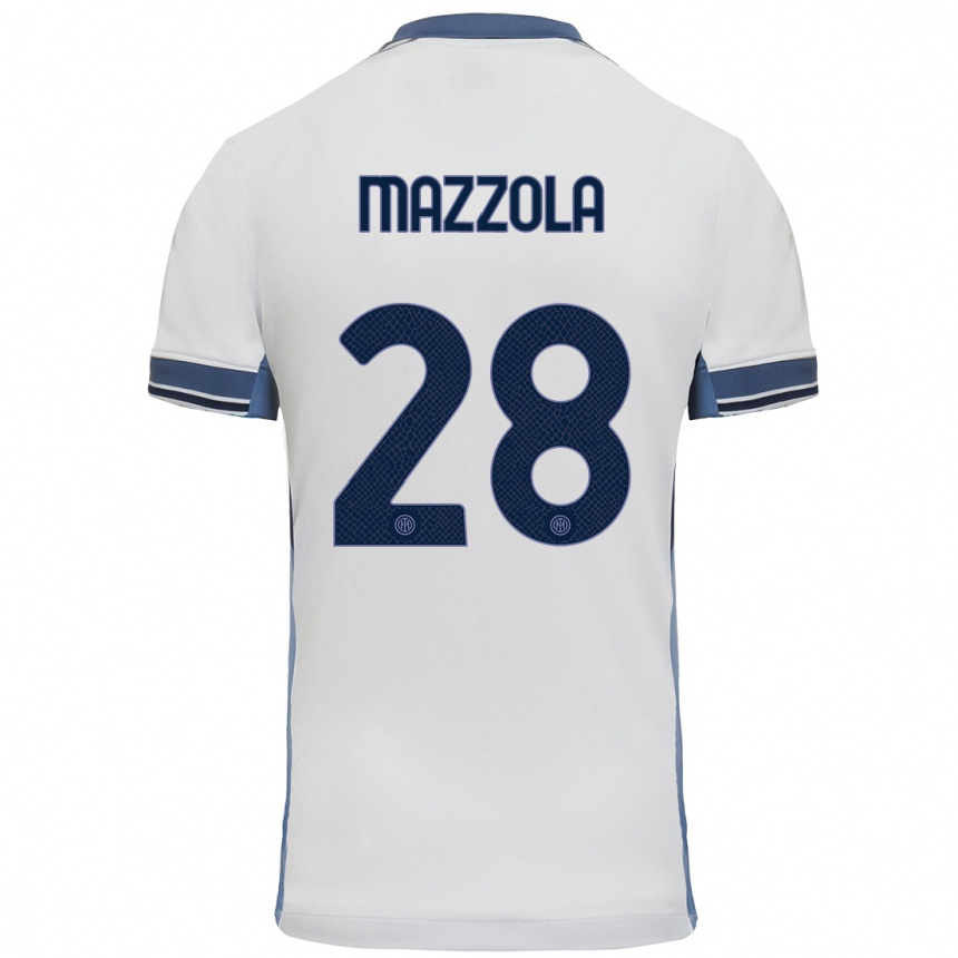 Men Football Giuseppe Mazzola #28 White Grey Away Jersey 2024/25 T-Shirt Nz