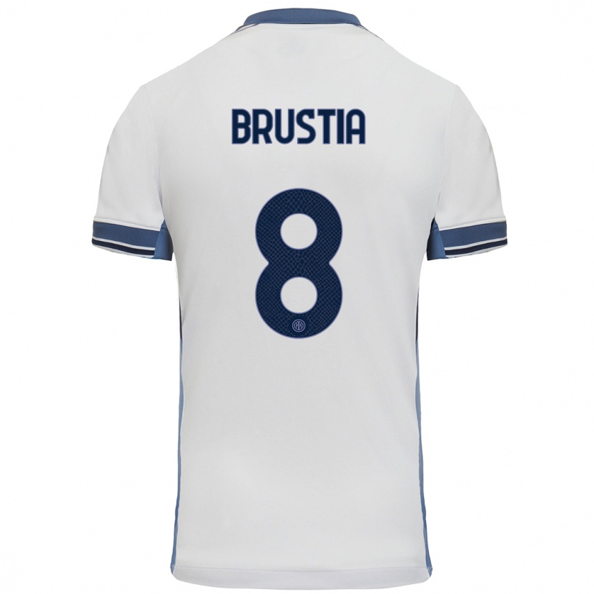 Men Football Martina Brustia #8 White Grey Away Jersey 2024/25 T-Shirt Nz