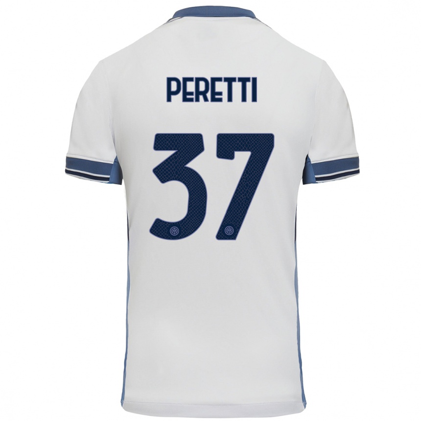 Men Football Lorenzo Peretti #37 White Grey Away Jersey 2024/25 T-Shirt Nz