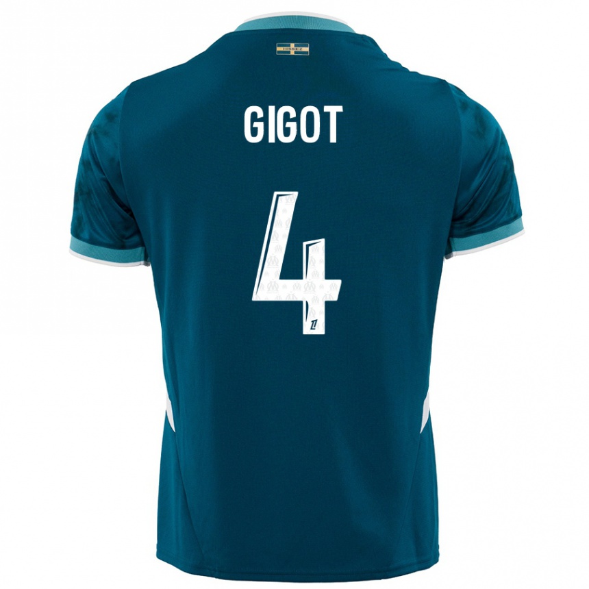 Men Football Samuel Gigot #4 Turquoise Blue Away Jersey 2024/25 T-Shirt Nz