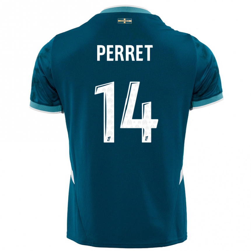 Men Football Jenny Perret #14 Turquoise Blue Away Jersey 2024/25 T-Shirt Nz