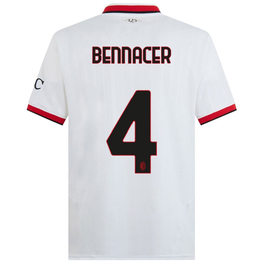 Men Football Ismael Bennacer #4 White Black Red Away Jersey 2024/25 T-Shirt Nz