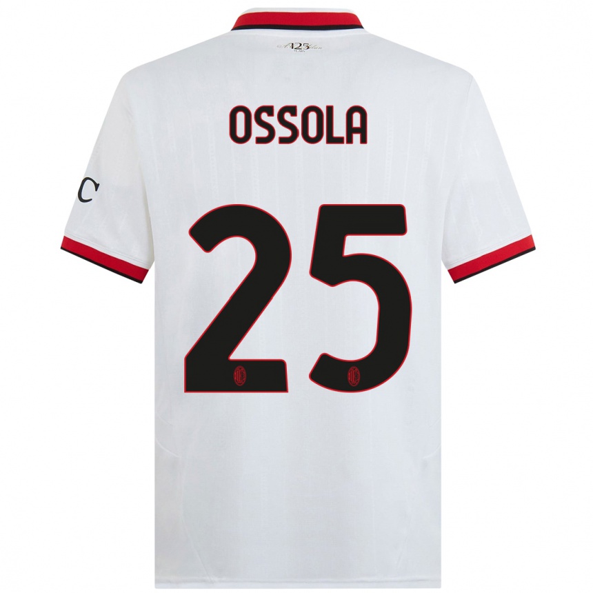 Men Football Lorenzo Ossola #25 White Black Red Away Jersey 2024/25 T-Shirt Nz