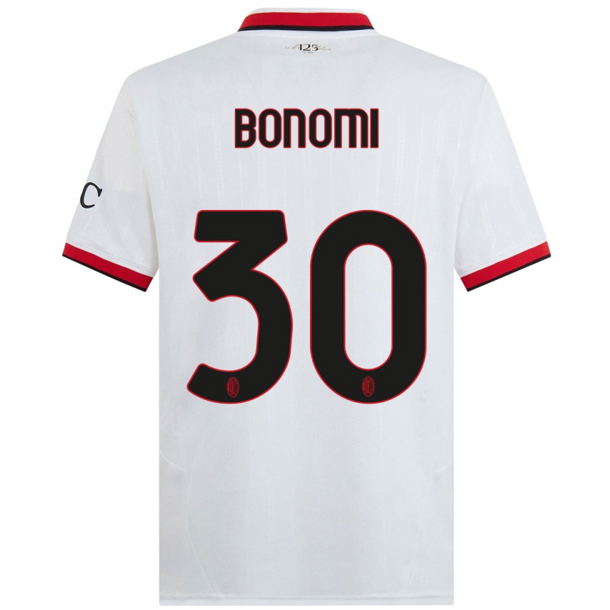 Men Football Alessandro Bonomi #30 White Black Red Away Jersey 2024/25 T-Shirt Nz