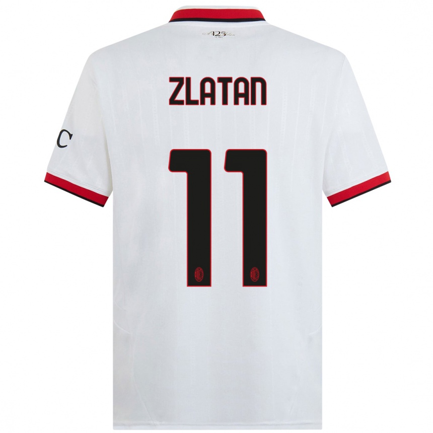 Men Football Zlatan Ibrahimovic #11 White Black Red Away Jersey 2024/25 T-Shirt Nz