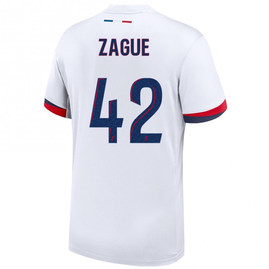 Men Football Yoram Zague #42 White Blue Red Away Jersey 2024/25 T-Shirt Nz