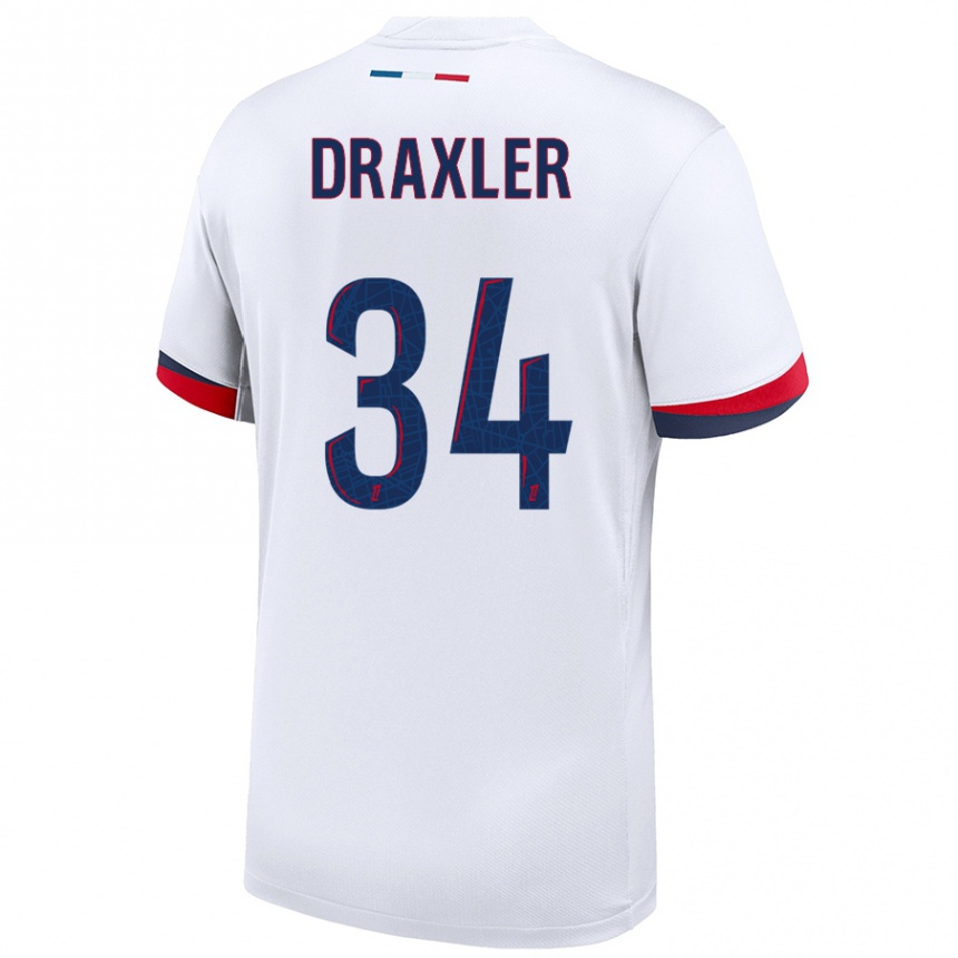 Men Football Julian Draxler #34 White Blue Red Away Jersey 2024/25 T-Shirt Nz