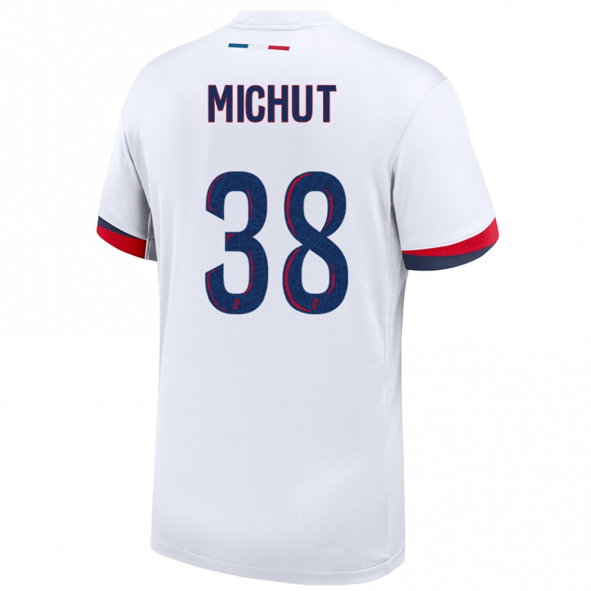 Men Football Edouard Michut #38 White Blue Red Away Jersey 2024/25 T-Shirt Nz