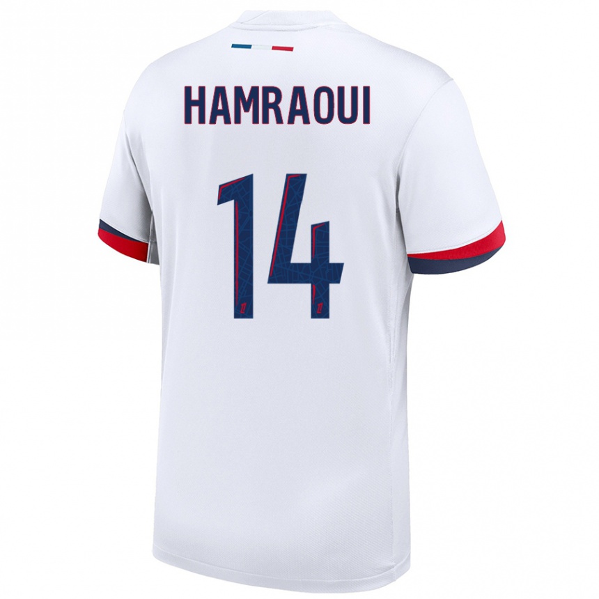 Men Football Kheira Hamraoui #14 White Blue Red Away Jersey 2024/25 T-Shirt Nz